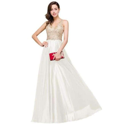 Planet Gates ivory / 6 Luxury Gold Lace V-neck Long Evening Dresses 2017 Sexy Open Back Formal Prom Party Dress Black robe de soiree