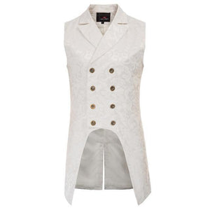 Planet Gates Ivory / L Men coats medieval Steampunk Gothic Sleeveless Lapel Collar Double-Breasted formal prom party Jacquard Coat