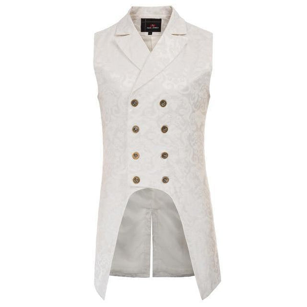 Planet Gates Ivory / L Men coats medieval Steampunk Gothic Sleeveless Lapel Collar Double-Breasted formal prom party Jacquard Coat
