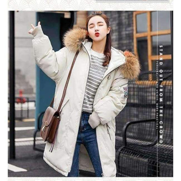 Planet Gates Ivory / M 2018 Fur Winter Jacket Women Ladies Parka Jackets Fur Collar Female Winter Coat Women Parkas New Coats