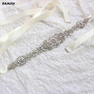 Planet Gates Ivory Women's Crystal Wedding Belts Luxury Rhinestone Wedding Dress Belt Bridal Wedding Accessories Satin Ribbon Sash Belt Waistband