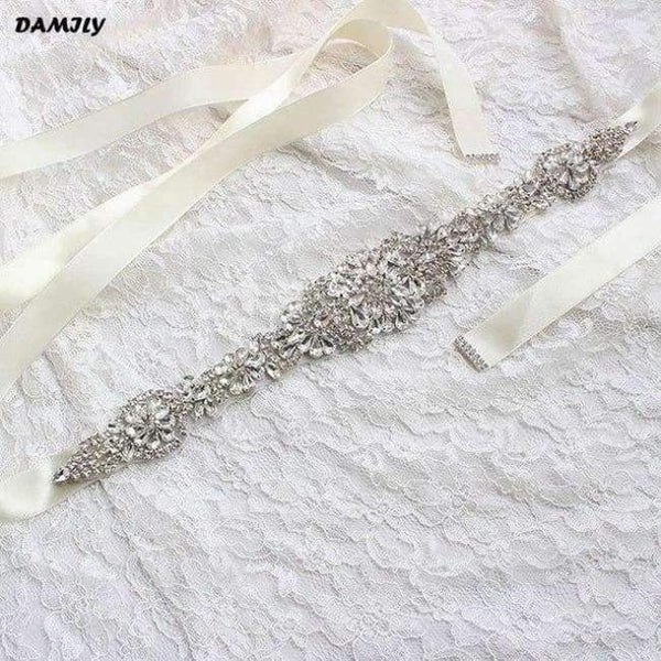 Planet Gates Ivory Women's Crystal Wedding Belts Luxury Rhinestone Wedding Dress Belt Bridal Wedding Accessories Satin Ribbon Sash Belt Waistband