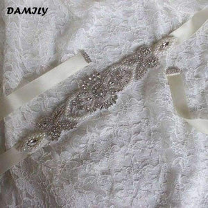 Planet Gates Ivory Women's Wedding Belts Rhinestone Wedding Dress Belt Wedding Accessories Satin Ribbon Bridal Sash Party Gown Bride Crystal Belt