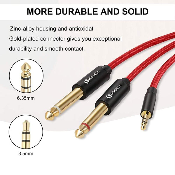 Planet Gates Jack Cable 3.5mm to Double 6.35mm Aux Cable 2mono 6.5 Jack to 3.5 Male for Mixer Amplifier Speaker 6.5mm 3.5 Jack Splitter Cable