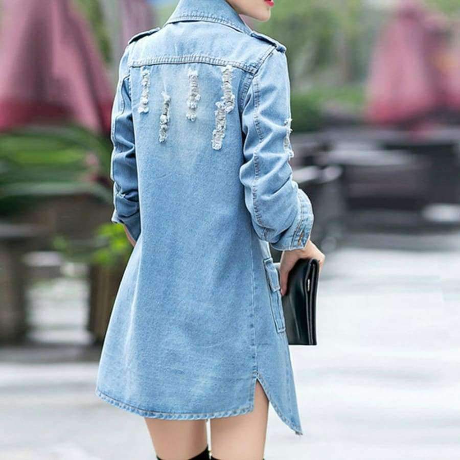 Planet Gates Jacket Korean Female Jacket Classic Blue Denim Coat Relaxed Fit Tops Long Sleeve Jean Outwear long Denim Jacket Women