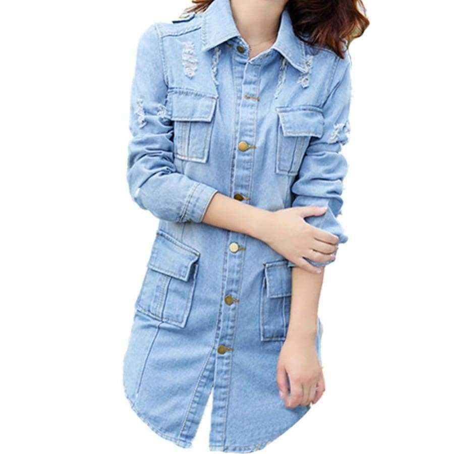 Planet Gates Jacket Korean Female Jacket Classic Blue Denim Coat Relaxed Fit Tops Long Sleeve Jean Outwear long Denim Jacket Women