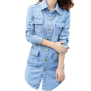 Planet Gates Jacket Korean Female Jacket Classic Blue Denim Coat Relaxed Fit Tops Long Sleeve Jean Outwear long Denim Jacket Women