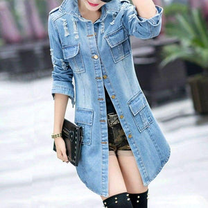 Planet Gates Jacket Korean Female Jacket Classic Blue Denim Coat Relaxed Fit Tops Long Sleeve Jean Outwear long Denim Jacket Women