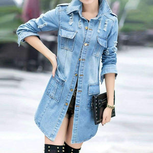 Planet Gates Jacket Korean Female Jacket Classic Blue Denim Coat Relaxed Fit Tops Long Sleeve Jean Outwear long Denim Jacket Women