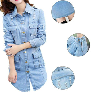 Planet Gates Jacket Korean Female Jacket Classic Blue Denim Coat Relaxed Fit Tops Long Sleeve Jean Outwear long Denim Jacket Women