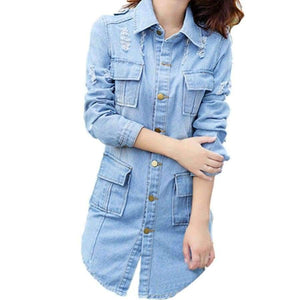 Planet Gates Jacket Korean Female Jacket Classic Blue Denim Coat Relaxed Fit Tops Long Sleeve Jean Outwear long Denim Jacket Women