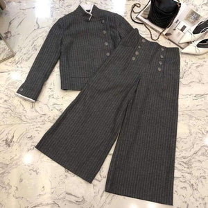 Planet Gates jacket / S Women pants sets 2018 autumn long sleeve jacket and wide leg pants suits women striped sets