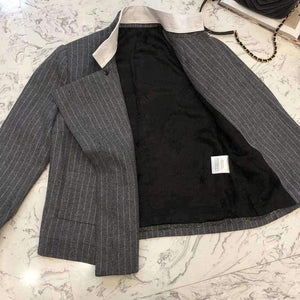 Planet Gates jacket / S Women pants sets 2018 autumn long sleeve jacket and wide leg pants suits women striped sets