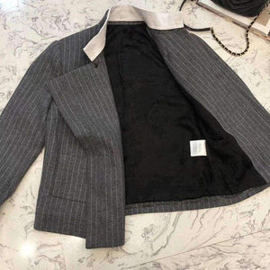 Planet Gates jacket / S Women pants sets 2018 autumn long sleeve jacket and wide leg pants suits women striped sets