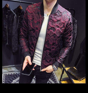 Planet Gates Jacquard Bomber Jackets Men Luxury Wine Red Black Grey Party Jacket Outfit Club Bar Coat Men  4XL