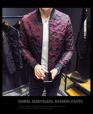 Planet Gates Jacquard Bomber Jackets Men Luxury Wine Red Black Grey Party Jacket Outfit Club Bar Coat Men  4XL