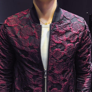 Planet Gates Jacquard Bomber Jackets Men Luxury Wine Red Black Grey Party Jacket Outfit Club Bar Coat Men  4XL