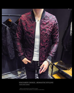 Planet Gates Jacquard Bomber Jackets Men Luxury Wine Red Black Grey Party Jacket Outfit Club Bar Coat Men  4XL