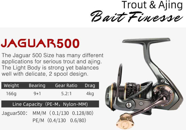 Planet Gates Jaguar 1000 2000 3000 9+1BB Fishing Spinning Reel Carp Saltwater Fishing Reel Spinning Metal Handle 2 Spool Reels Coil