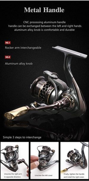 Planet Gates Jaguar 1000 2000 3000 9+1BB Fishing Spinning Reel Carp Saltwater Fishing Reel Spinning Metal Handle 2 Spool Reels Coil