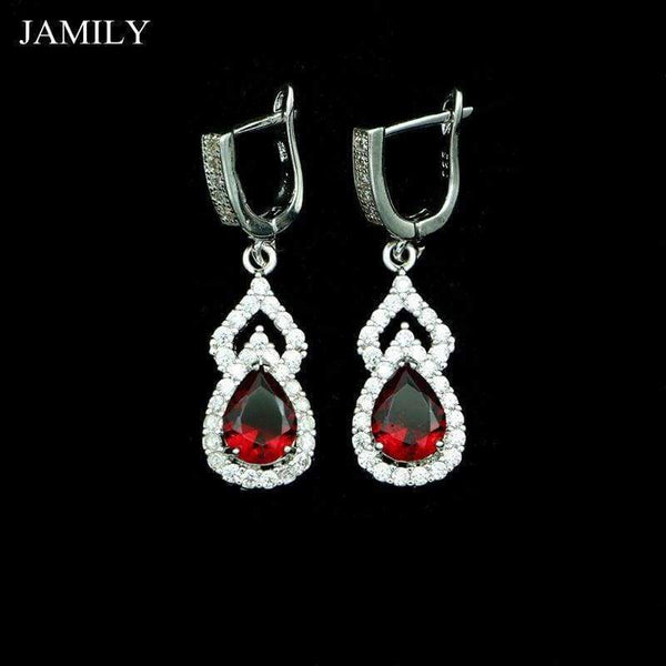 Planet Gates JAMILY Office Style Red Stone 925 Sterling Silver Bridal Jewelry White Cubic Zirconia Beads Drop Dangle Earrings For Women