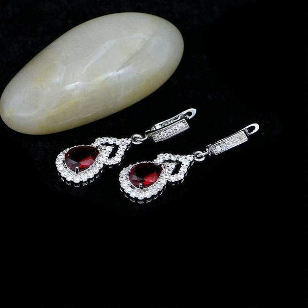 Planet Gates JAMILY Office Style Red Stone 925 Sterling Silver Bridal Jewelry White Cubic Zirconia Beads Drop Dangle Earrings For Women