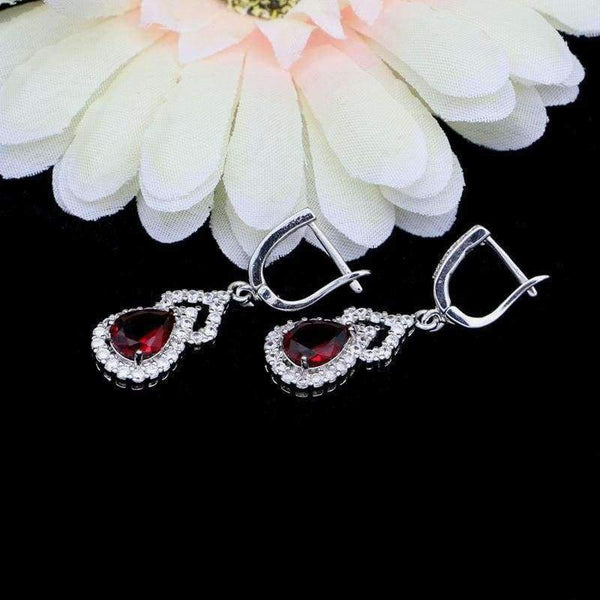 Planet Gates JAMILY Office Style Red Stone 925 Sterling Silver Bridal Jewelry White Cubic Zirconia Beads Drop Dangle Earrings For Women