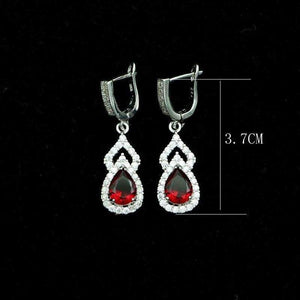 Planet Gates JAMILY Office Style Red Stone 925 Sterling Silver Bridal Jewelry White Cubic Zirconia Beads Drop Dangle Earrings For Women