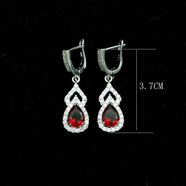 Planet Gates JAMILY Office Style Red Stone 925 Sterling Silver Bridal Jewelry White Cubic Zirconia Beads Drop Dangle Earrings For Women