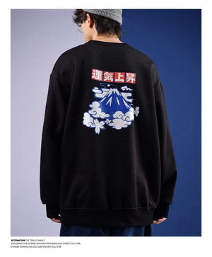 Planet Gates Japanese Lucky Fleece Sweatshirts Men Warm Hoodies Cloud Print Men Oversized Winter Pullover Harajuku Sweatshirts