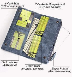 Planet Gates Jeans Style Women Wallet Long Zipper Girl High Grade Pu Leather Phone Case Female Card Holder Wallet