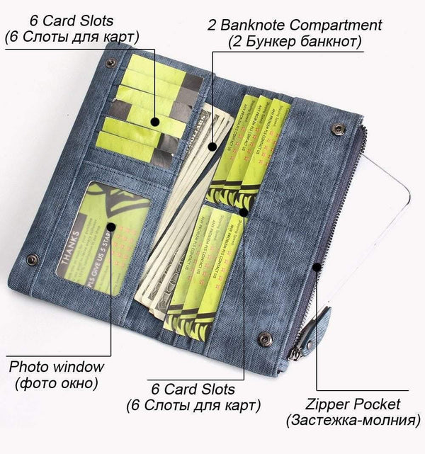 Planet Gates Jeans Style Women Wallet Long Zipper Girl High Grade Pu Leather Phone Case Female Card Holder Wallet