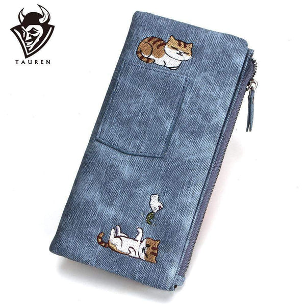 Planet Gates Jeans Style Women Wallet Long Zipper Girl High Grade Pu Leather Phone Case Female Card Holder Wallet
