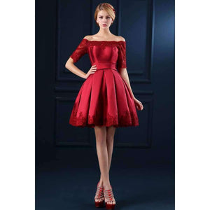 Planet Gates Jersey Short Sleeve Ball Gown Embroidery Lace Special Occasion Women Evening Party Knee Length robe de Cocktail Dresses