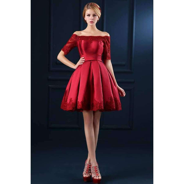 Planet Gates Jersey Short Sleeve Ball Gown Embroidery Lace Special Occasion Women Evening Party Knee Length robe de Cocktail Dresses