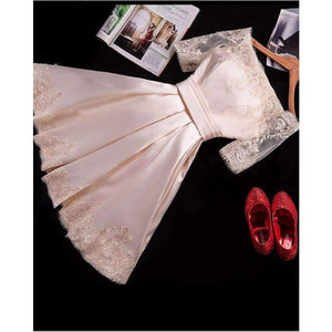 Planet Gates Jersey Short Sleeve Ball Gown Embroidery Lace Special Occasion Women Evening Party Knee Length robe de Cocktail Dresses