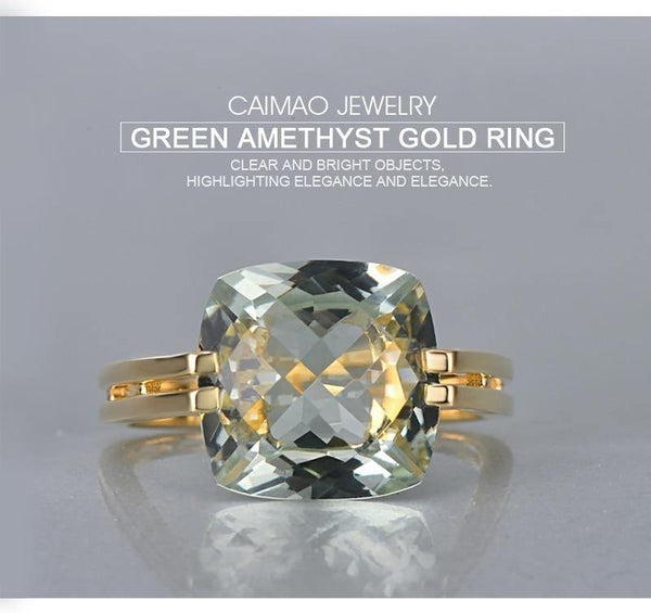 Planet Gates Jewelry 6.6ct Natural Square Cushion Green Amethyst 14k Gold Ring Free Shipping