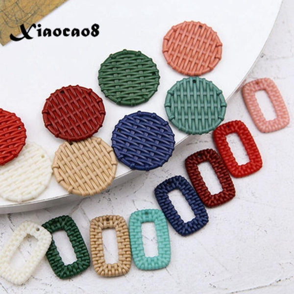Planet Gates Jewelry accessories imitation woven rattan round rectangular hollow resin pendant earrings wholesale lots bulk jewelry making