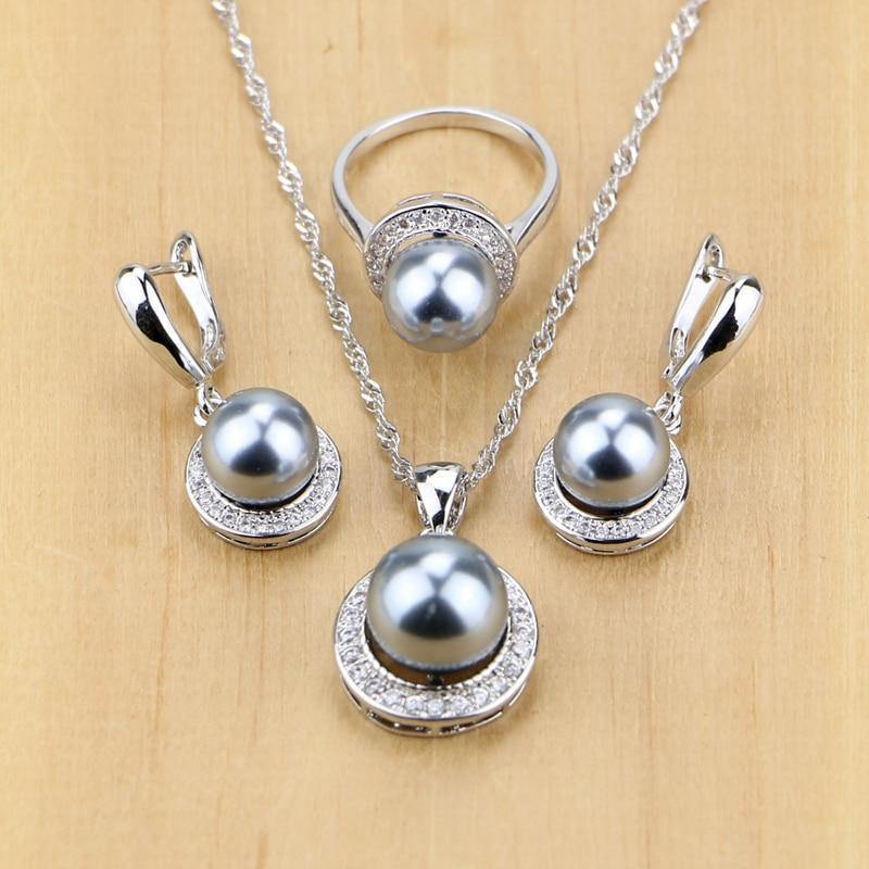 Planet Gates Jewelry Black Simulated Pearls With Beads Jewelry Sets For Women Wedding Pendant Drop Earrings Rings Necklace Set