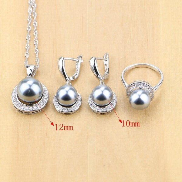 Planet Gates Jewelry Black Simulated Pearls With Beads Jewelry Sets For Women Wedding Pendant Drop Earrings Rings Necklace Set