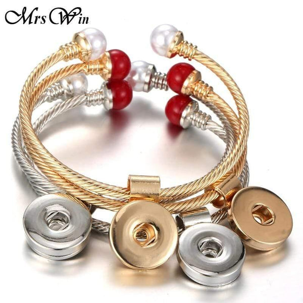 Planet Gates Jewelry Imitation Pearls Snap Button Bracelet Gold Silver Cuff Snap Bracelets Fit 20mm 18mm Snap Buttons Jewelry