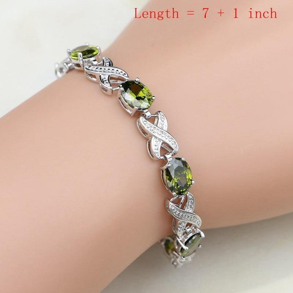 Planet Gates Jewelry Olive Green Cubic Zirconia Jewelry Sets For Women Wedding Earrings/Pendant/Necklace/Rings/Bracelet