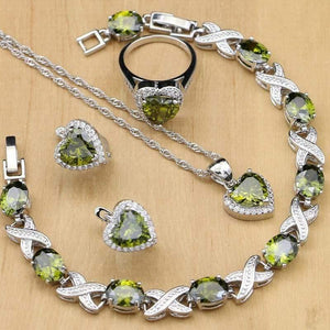 Planet Gates Jewelry Olive Green Cubic Zirconia Jewelry Sets For Women Wedding Earrings/Pendant/Necklace/Rings/Bracelet