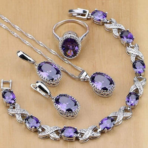 Planet Gates Jewelry Purple Cubic Zirconia White Crystal Jewelry Sets For Women Earrings/Pendant/Necklace/Rings/Bracelet