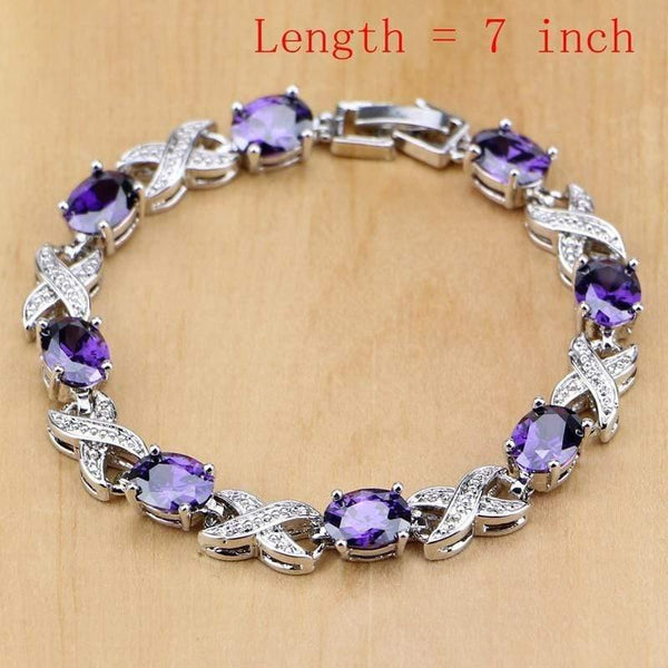 Planet Gates Jewelry Purple Cubic Zirconia White Crystal Jewelry Sets For Women Earrings/Pendant/Necklace/Rings/Bracelet