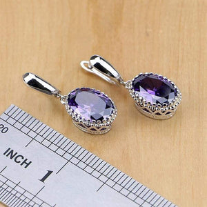 Planet Gates Jewelry Purple Cubic Zirconia White Crystal Jewelry Sets For Women Earrings/Pendant/Necklace/Rings/Bracelet