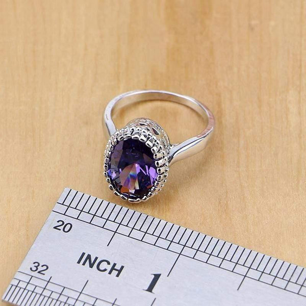 Planet Gates Jewelry Purple Cubic Zirconia White Crystal Jewelry Sets For Women Earrings/Pendant/Necklace/Rings/Bracelet