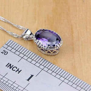 Planet Gates Jewelry Purple Cubic Zirconia White Crystal Jewelry Sets For Women Earrings/Pendant/Necklace/Rings/Bracelet