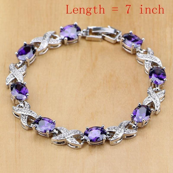Planet Gates Jewelry Purple Cubic Zirconia White Crystal Jewelry Sets For Women Earrings/Pendant/Necklace/Rings/Bracelet