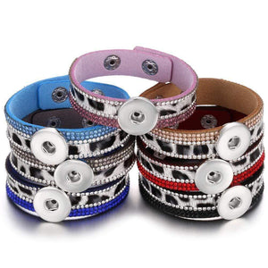 Planet Gates Jewelry Rhinestone Leopard Leather 18mm Snap Button Bracelet Couple Punk Leather Bracelet Armband Snap Jewelry